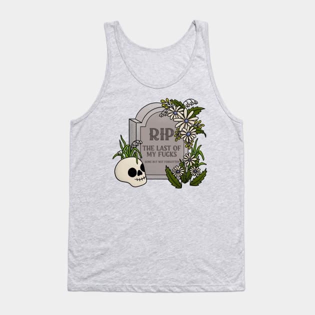 Tattoo Style Grave with Skull and Purple Flowers Tank Top by Christine Parker & Co